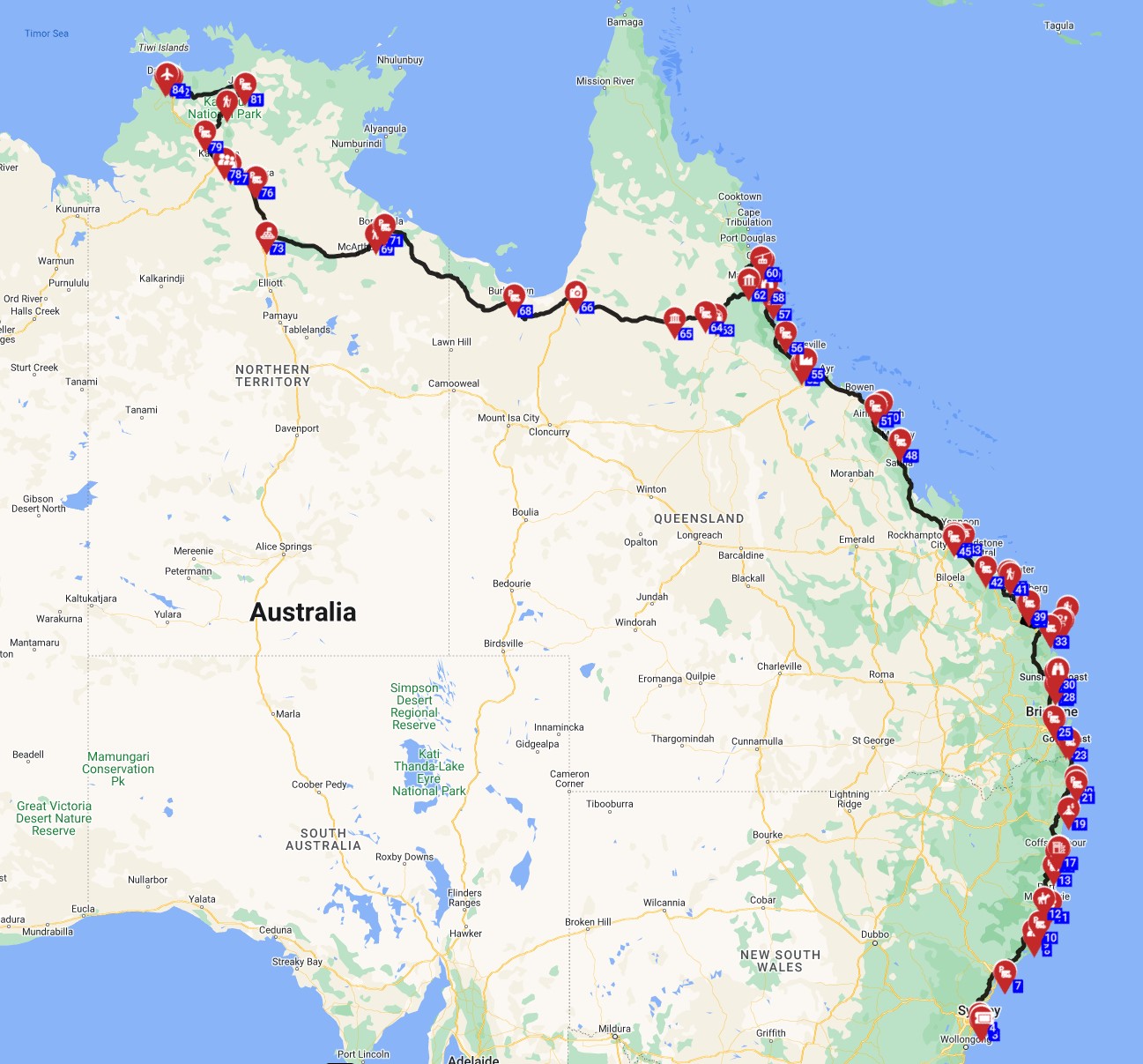 Sydney to Darwin Australia motorhome road trip with an RV full plan